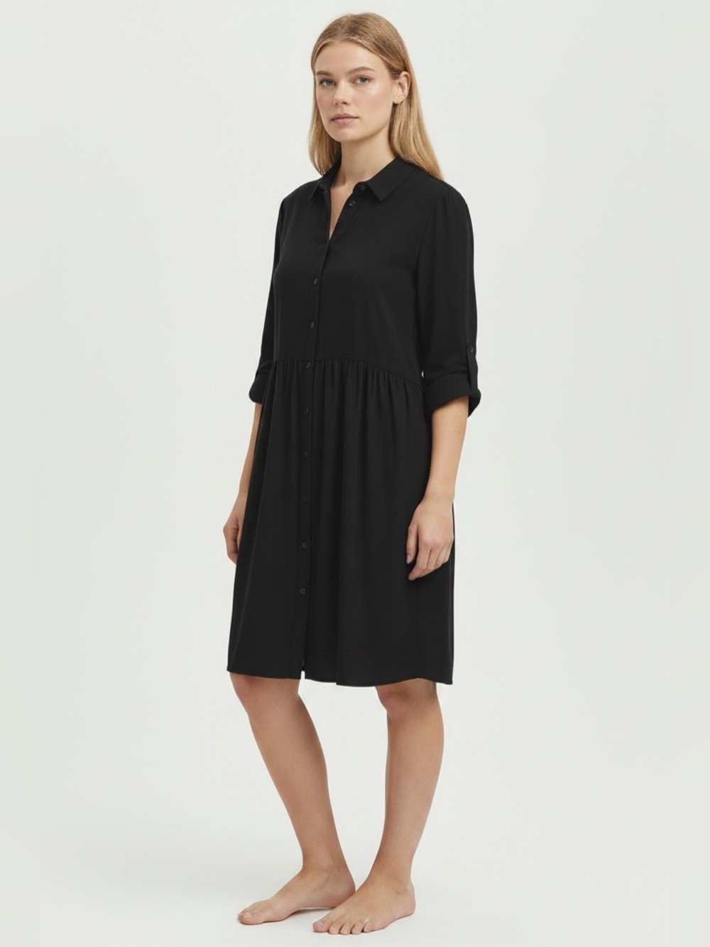 H&M Black Convertible Sleeve knee length Shirtdress Size 0